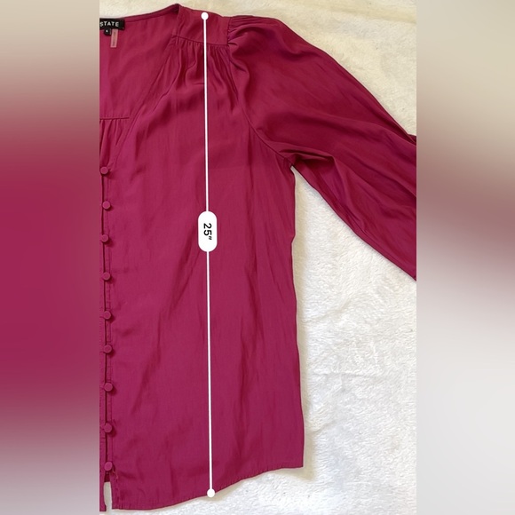 1.State Dark Red Satin Blouse Size L V-Neck Button Front 3/4 Sleeve - Picture 5 of 8
